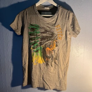 Abercrombie and fitch t shirt - Grå t-shirt från Fitch med färgglatt tryck av fjädrar och text på framsidan. Klassisk rund halsringning och korta ärmar. Skön och lätt i bomull, perfekt till jeans eller shorts.
