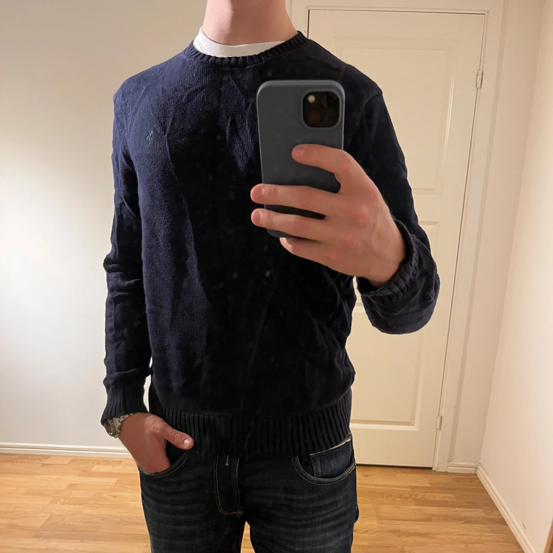 Stickad Ralph Lauren tröja mörkblå 