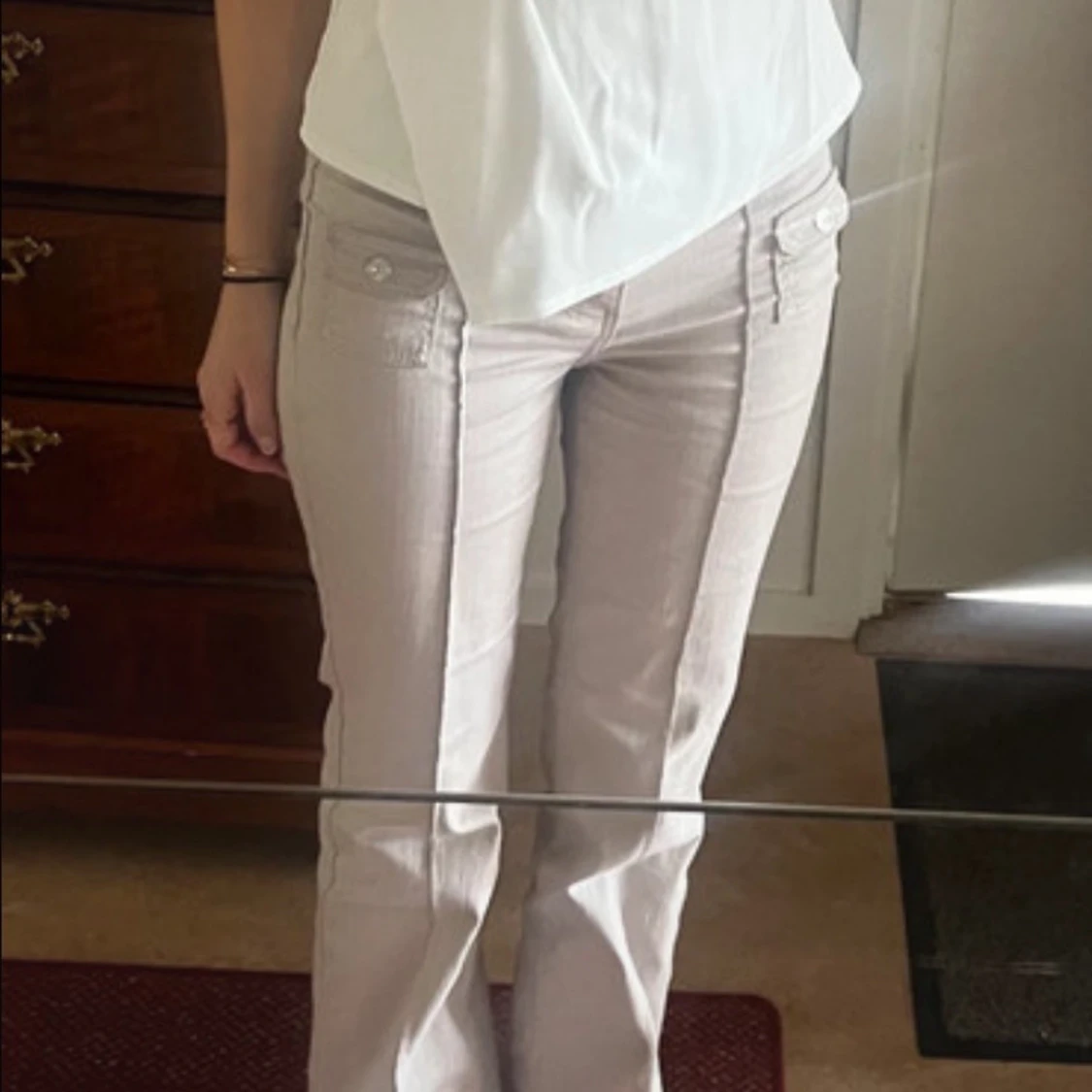 Beige lågmidjade jeans  - 1