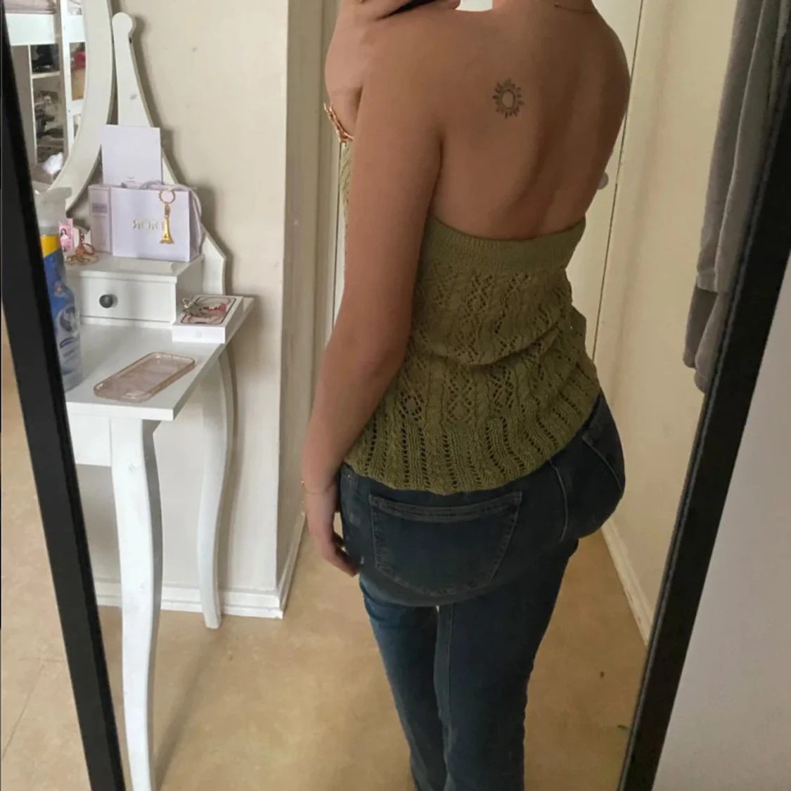 Olivgrön stickad bandeau tubtopp - 3