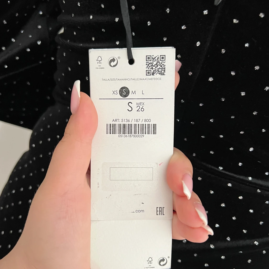 Svart prickig sammetsklänning S - 3