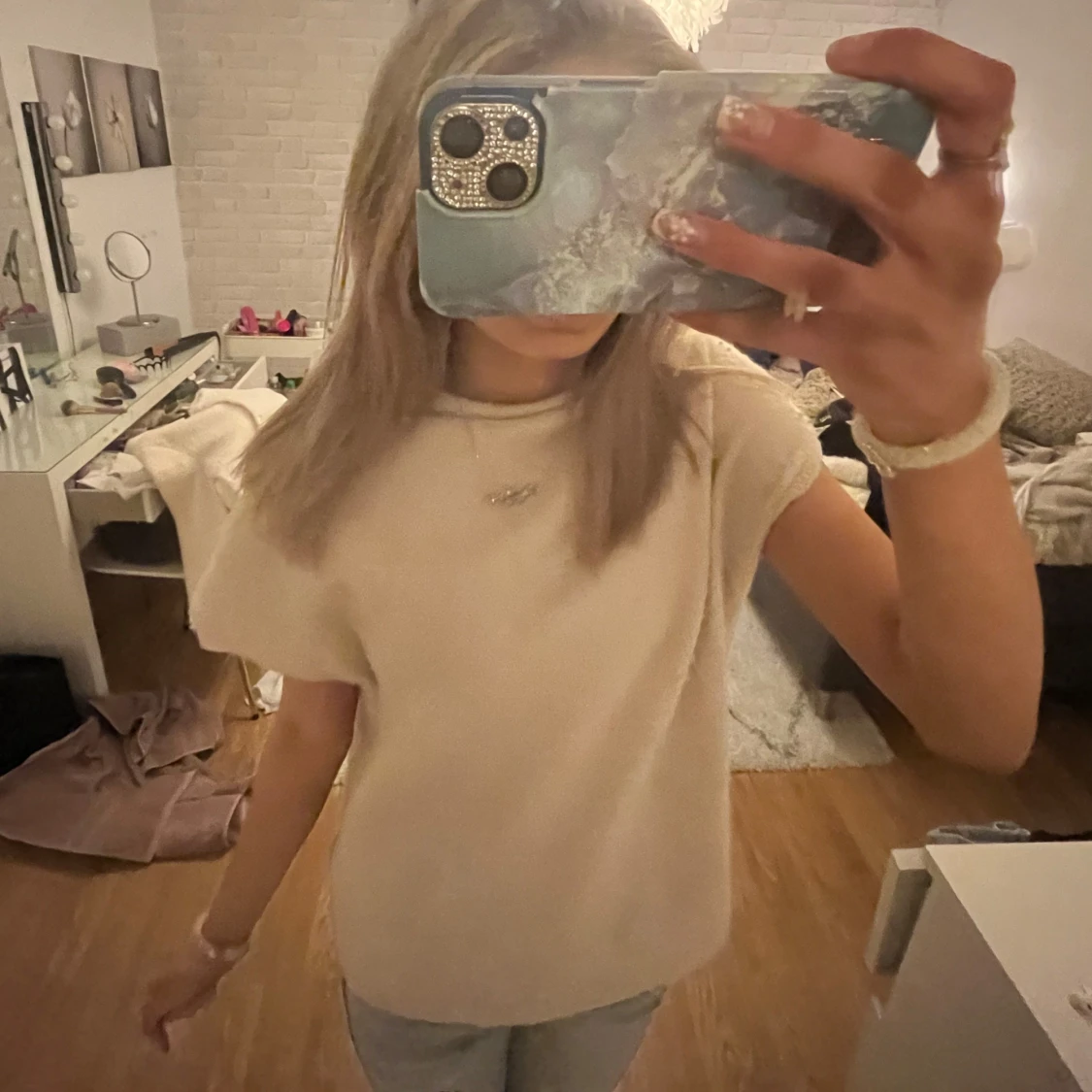 Beige stickad topp - 1