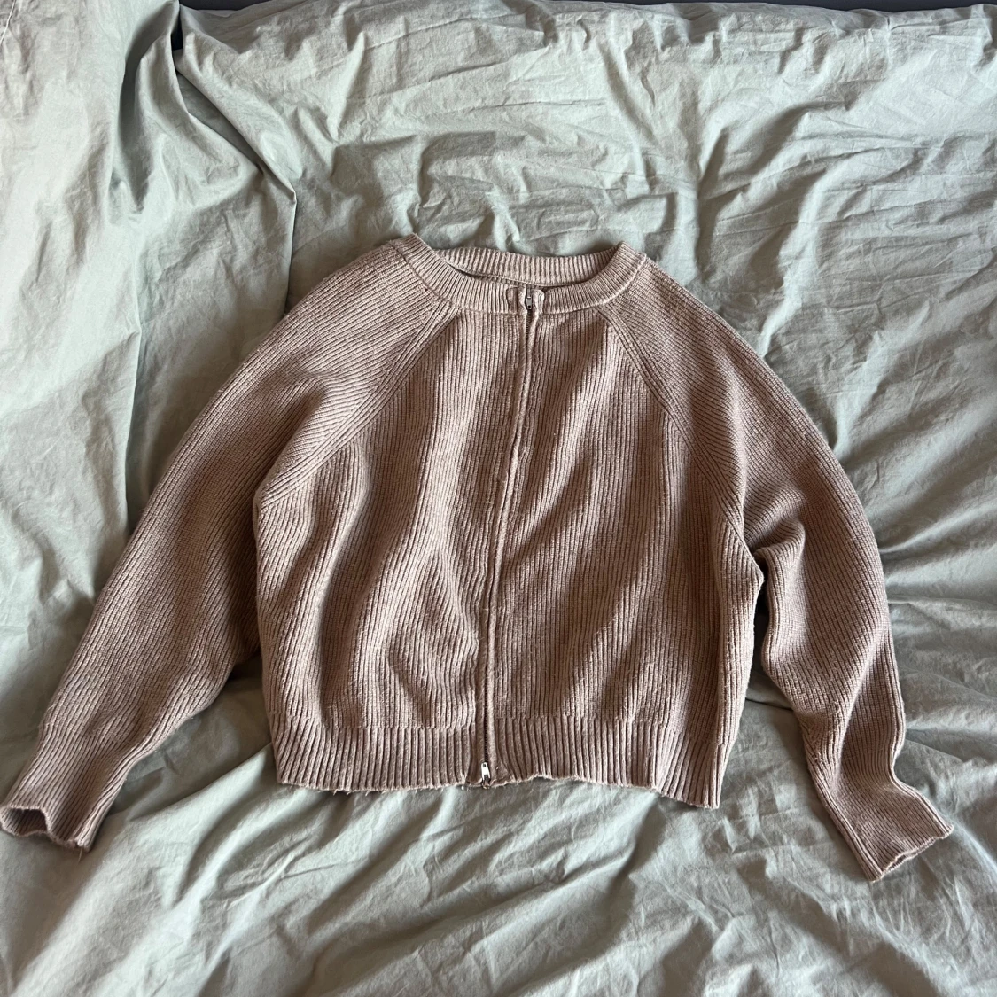 Beige ribbad kofta med dragkedja - 2