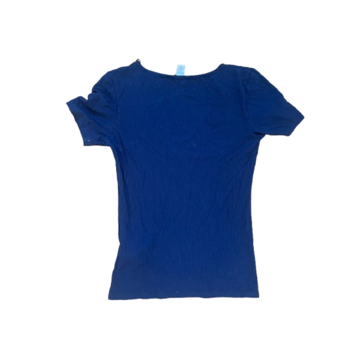 Blå ribbad topp med spetsdetalj - 1