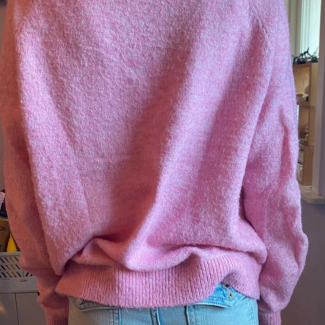 Rosa stickad tröja med lång ärm - 1