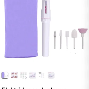 Elektrisk nagelfil med tillbehör, köptes för 239kr säljer för 190kr inte andvänd  - Säljer en elektrisk nagelfil från Nails Decor med flera olika sliphuvuden för perfekt manikyr. Setet inkluderar en lila förvaringspåse och fem olika slipverktyg för att forma och polera naglarna. Perfekt för hemmabruk!