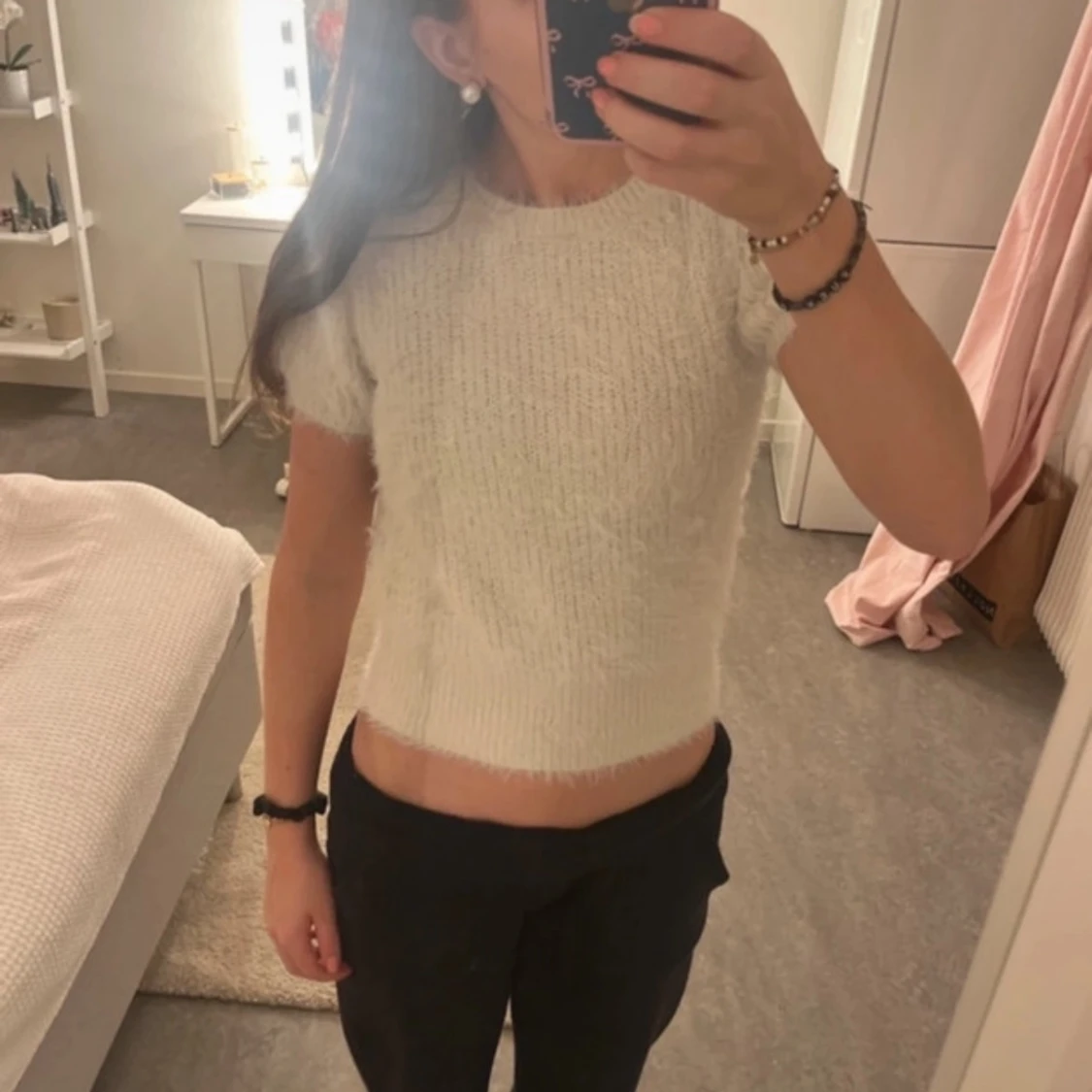 Vit fluffig stickad topp från Zara