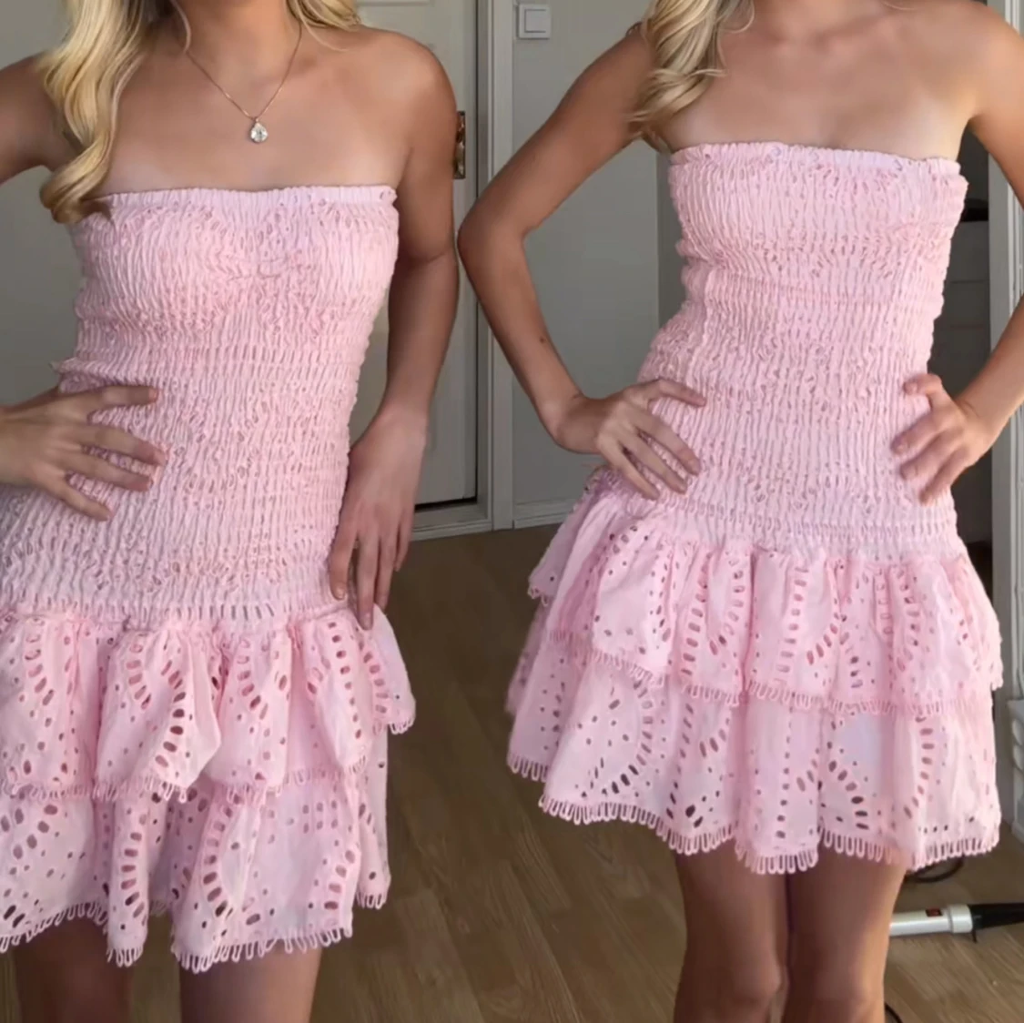 Rosa volangklänning - 1