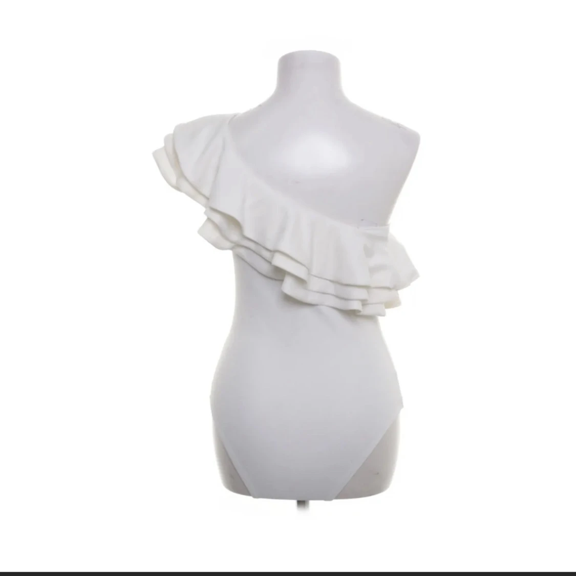 Vit oneshoulder bodysuit med volang - 1