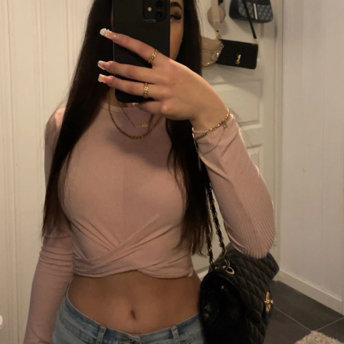 Rosa ribbad croppad topp