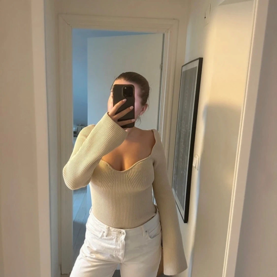 Beige stickad topp - 1