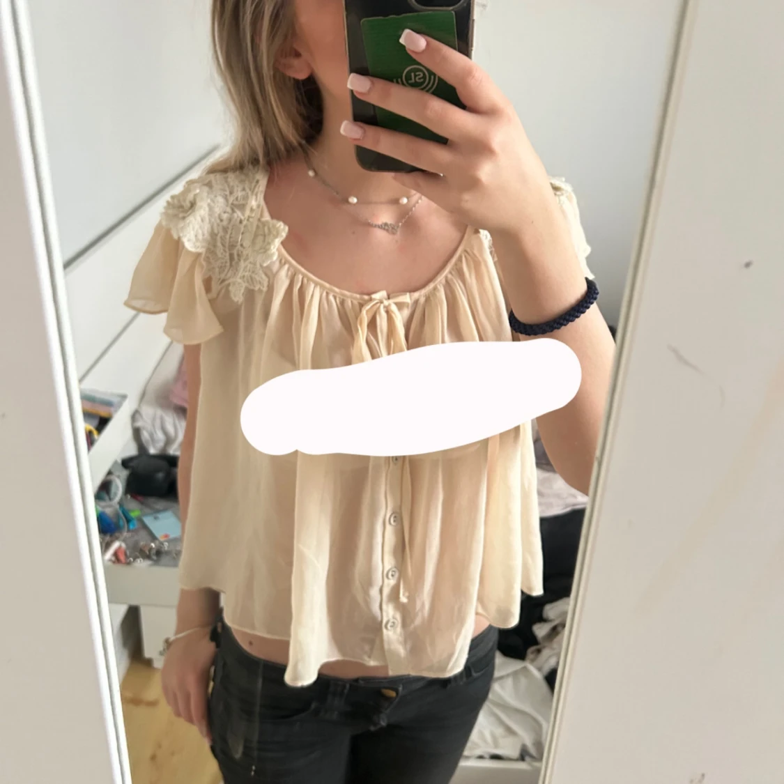 Jätte gulligt beige/ljus rosa sommar blus💕🌸🌸 - 1