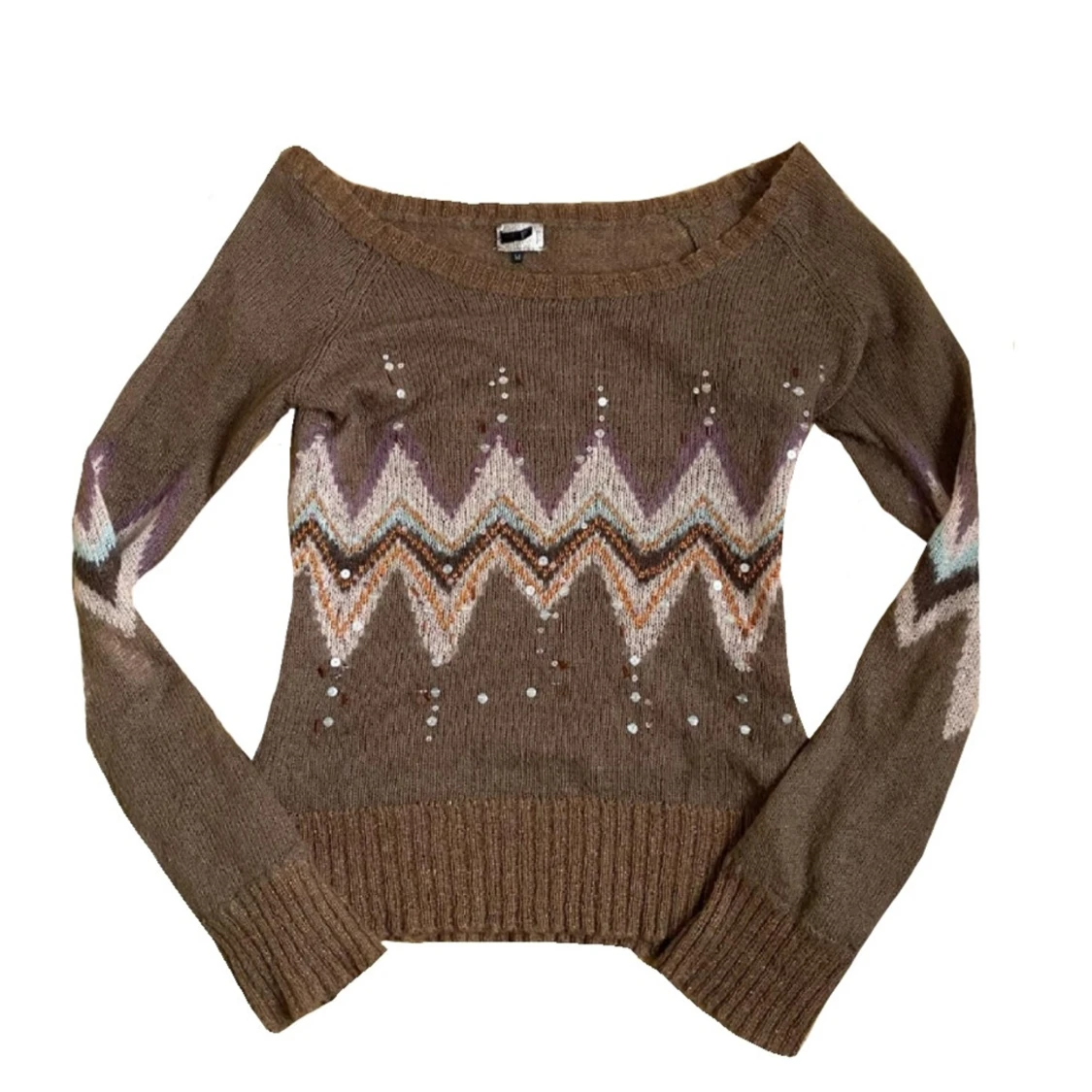 Brun vintage långärmad tröja med paljetter