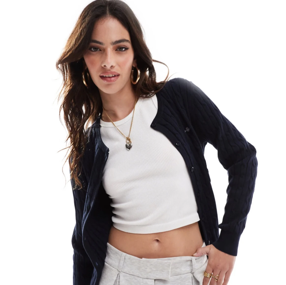 Svart kabelstickad kofta från Gant XS - 1