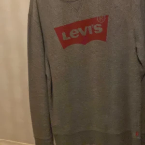 Grå tröja från Levi's - Säljer en grå tröja från Levi's med deras ikoniska röda logga på bröstet. Tröjan har långa ärmar och en klassisk passform. Perfekt för en avslappnad stil.