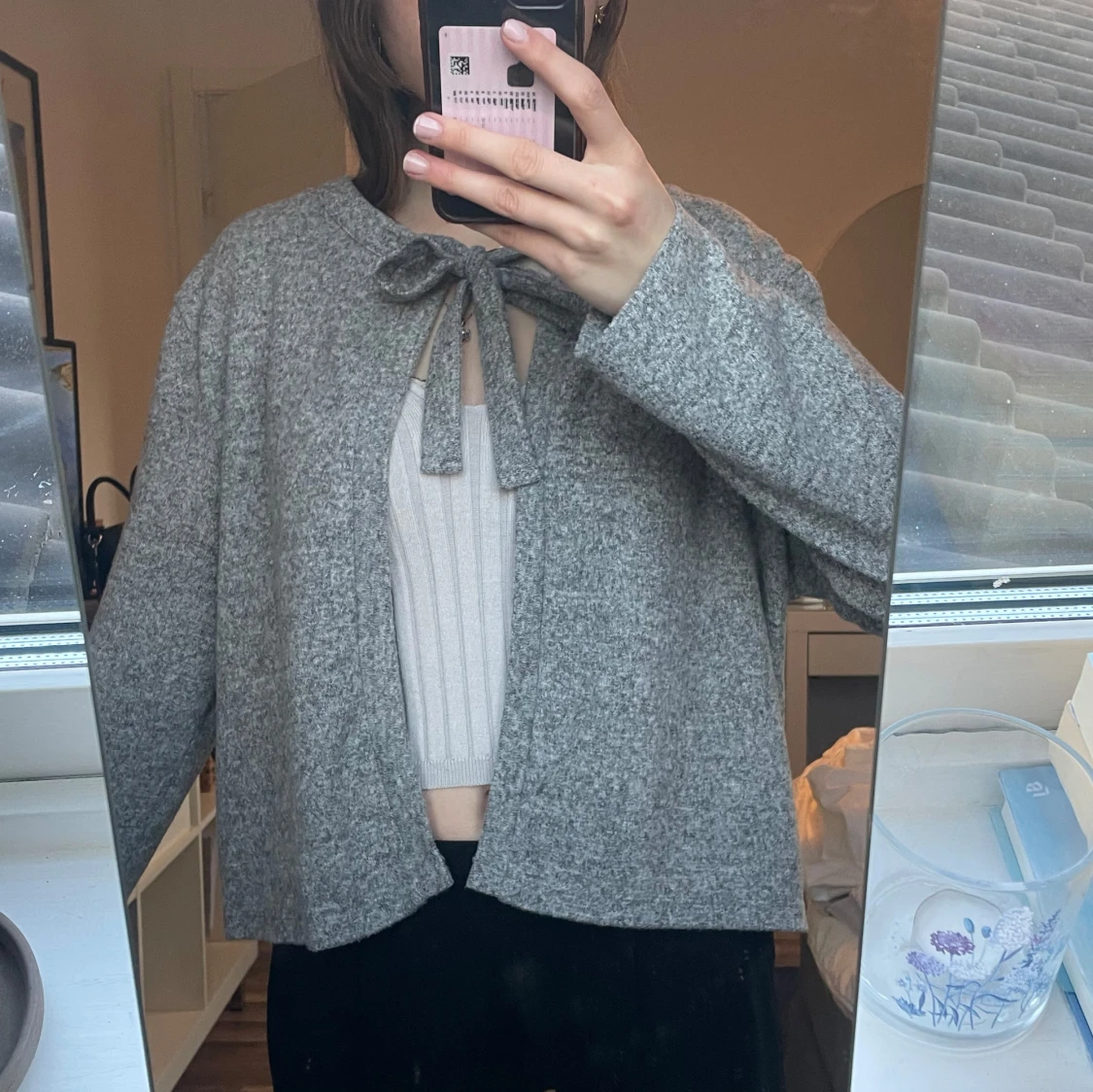 Grå cardigan jacka med knyt