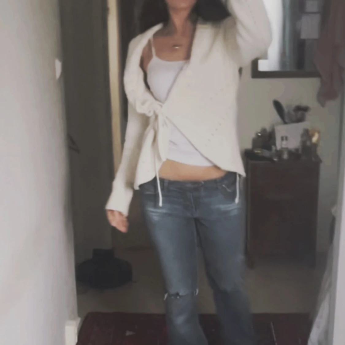  Söt Vit omlott kofta med kny - 1