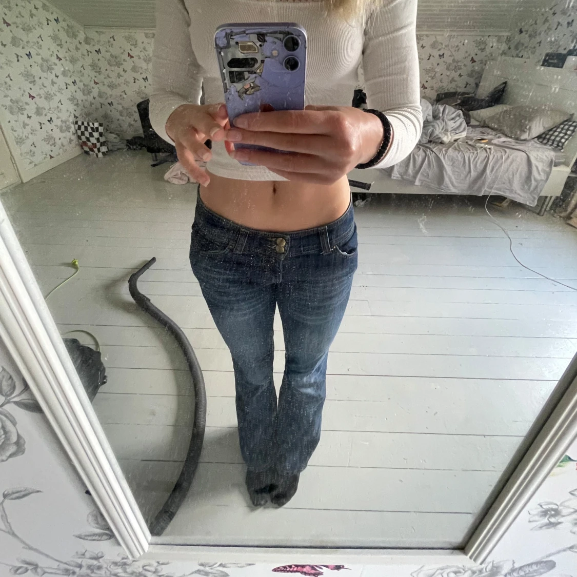 Lågmidjade blå bootcut jeans