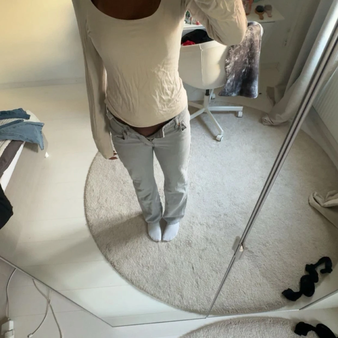 Beige långärmad topp i bomull