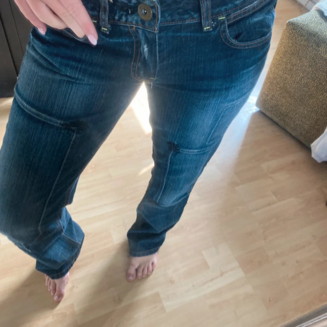 Mörkblå low waist jeans - 1