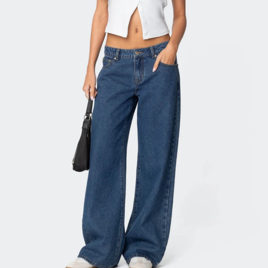 Wide Raelynn jeans från Edikted i blå denim - 2