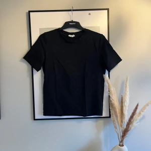 Svart basic t-shirt från Gina Tricot - En svart, t-shirt från Gina Tricot, basics-kollektionen. Modellen är rak och korta ärmar. Tillverkad i mjuk bomull. 