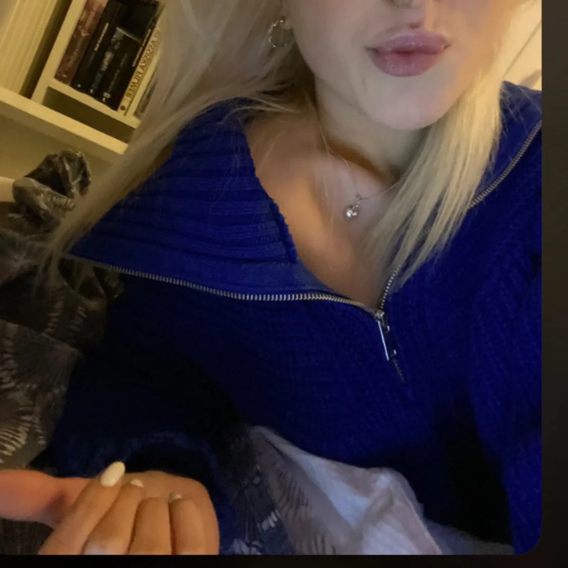 Marinblå stickad half zip tröja - 1