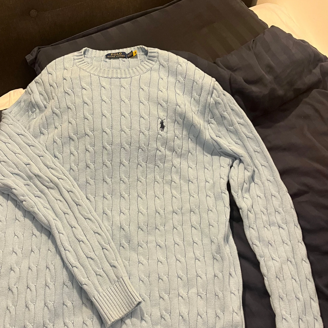 Ljusblå kabelstickad tröja Polo Ralph Lauren