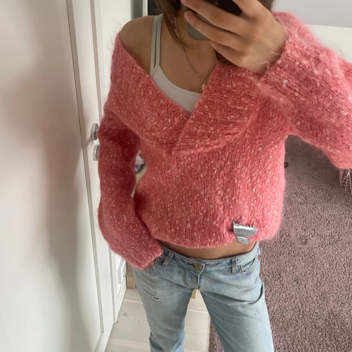Rosa stickad tröja - 1