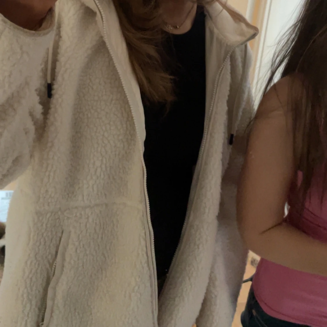 Vit teddyjacka med dragkedja - 1