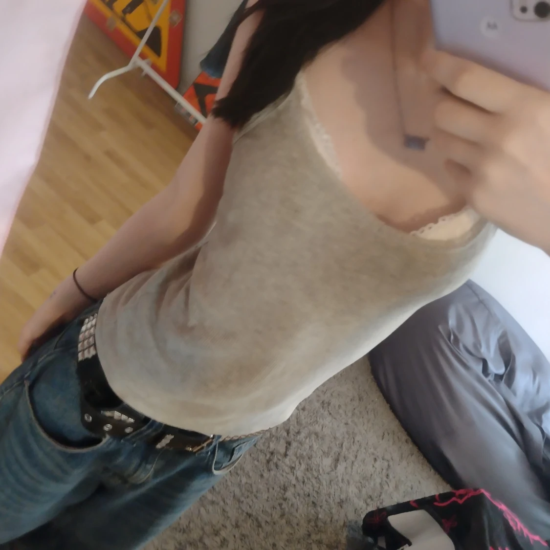 Ljusgrå ribbad linnetopp från H&M - 1