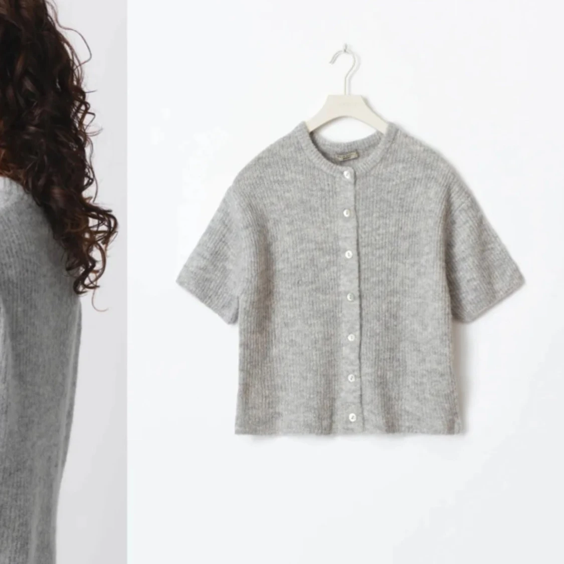 Grå stickad kofta med knappar - 2