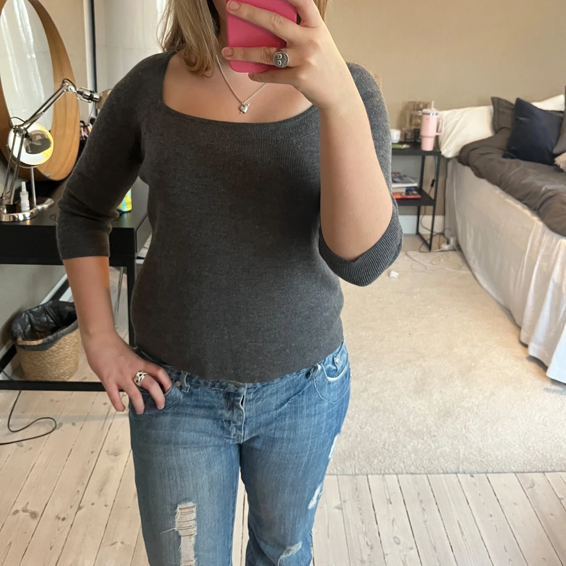 Mörkgrå tröja med trekvartsärm - 90