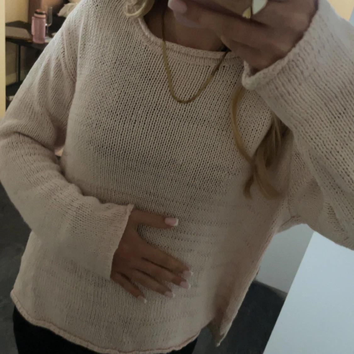 Rosa stickad tröja - 90