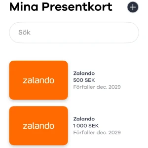 Presentkort från Zalando (Värde 1500kr) - Säljer TVÅ presentkort koder från Zalando, ett med värde 500 SEK och ett med 1 000 SEK. Båda presentkorten förfaller i december 2029. Säljs i paketpris för totala 1450kr, hör av er för mer information gällande korten! ✅