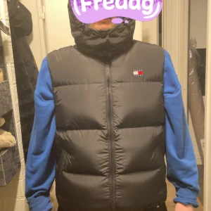 Svart dunväst från Tommy Hilfiger Oanvänd - Säljer en svart dunväst från Tommy Hilfiger med dragkedja. Västen har en klassisk design med märkets logga på bröstet. Perfekt för kyligare dagar.
