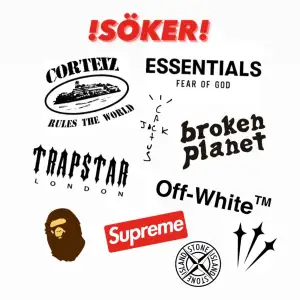 Tjena!, jag söker kläder och skor från dessa märken och linkande märken men främst dessa!  Corteiz, Trapstar, travis scott, off white, bape, Supreme, broken planet, Nocta, Fear of god, stone island