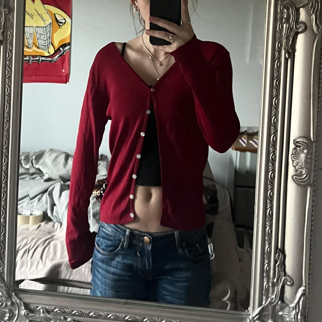 Röd långärmad tröja  - 90