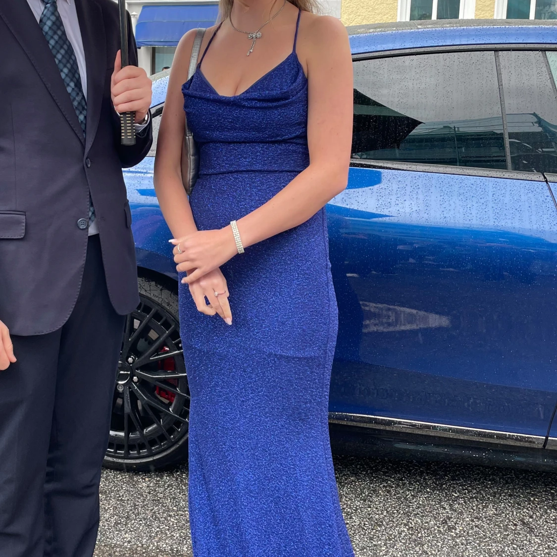 Blå glittrande långklänning - 3