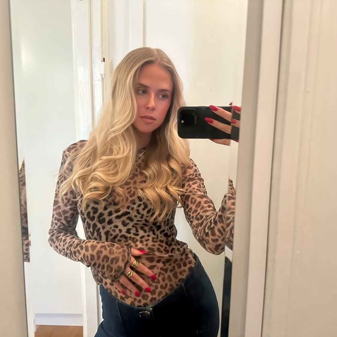 Leopardmönstrad långärmad topp