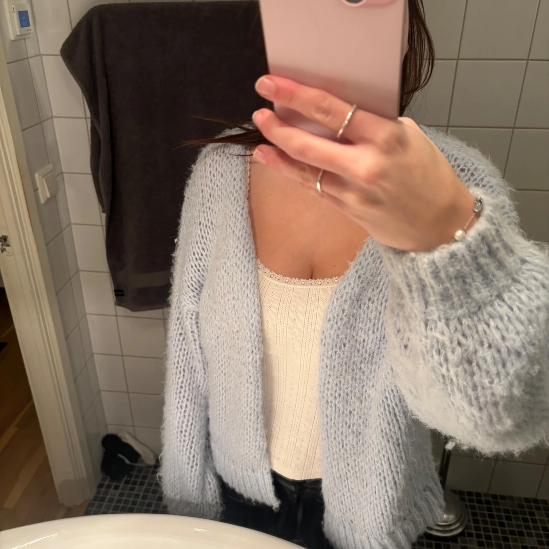 Ljusblå stickad kofta - 91