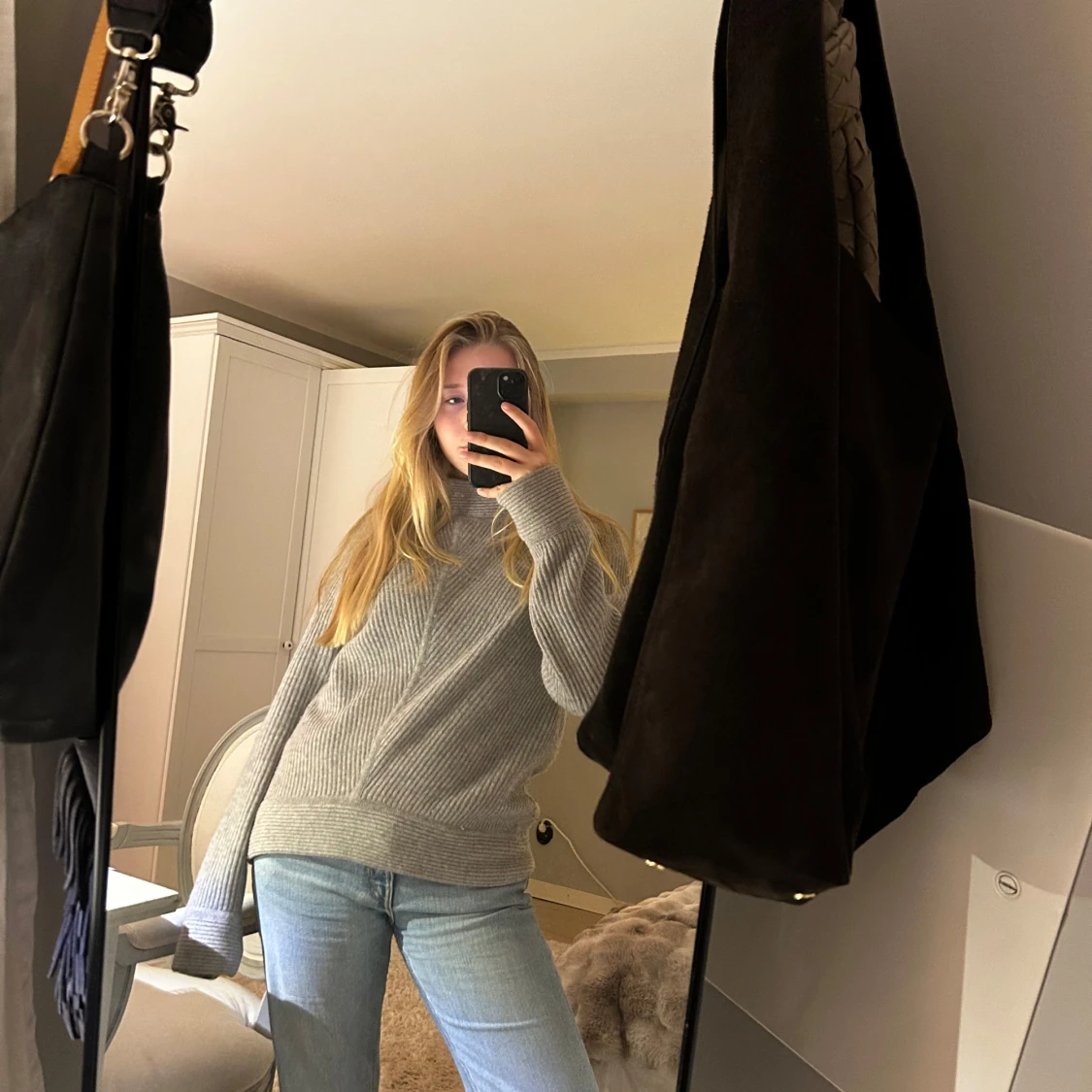 Grå stickad tröja - 90