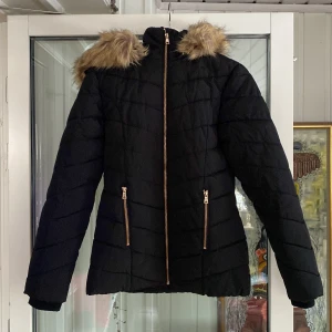 Svart dunjacka med fuskpäls från KappAhl - Säljer en svart dunjacka från KappAhl med fuskpäls på huvan. Jackan har dragkedja och två fickor med dragkedjor framtill. Perfekt för kyliga dagar. Vid intresse kan jag mötas upp i city eller Västerort. Om man vill få varan levererad hem så kostar frakten 80kr. Alltså 180kr totalt.