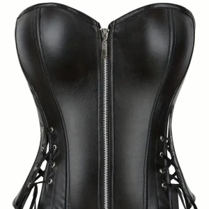 Svart korsett med dragkedja och snörning - Snygg svart korsett i skinnimitation med dragkedja framtill och snörning på sidorna och baksidan. Endast använd en gång, helt ny skick. Jag köpte för 289 kr men säljer vidare för 110 kr.🖤