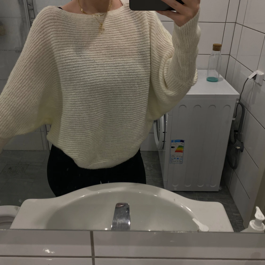 Vit stickad tröja - 92