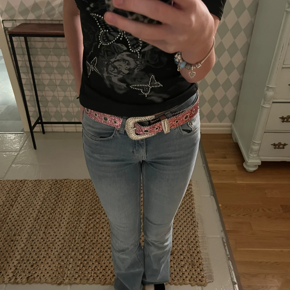 Rosa glittrigt bälte  - 90