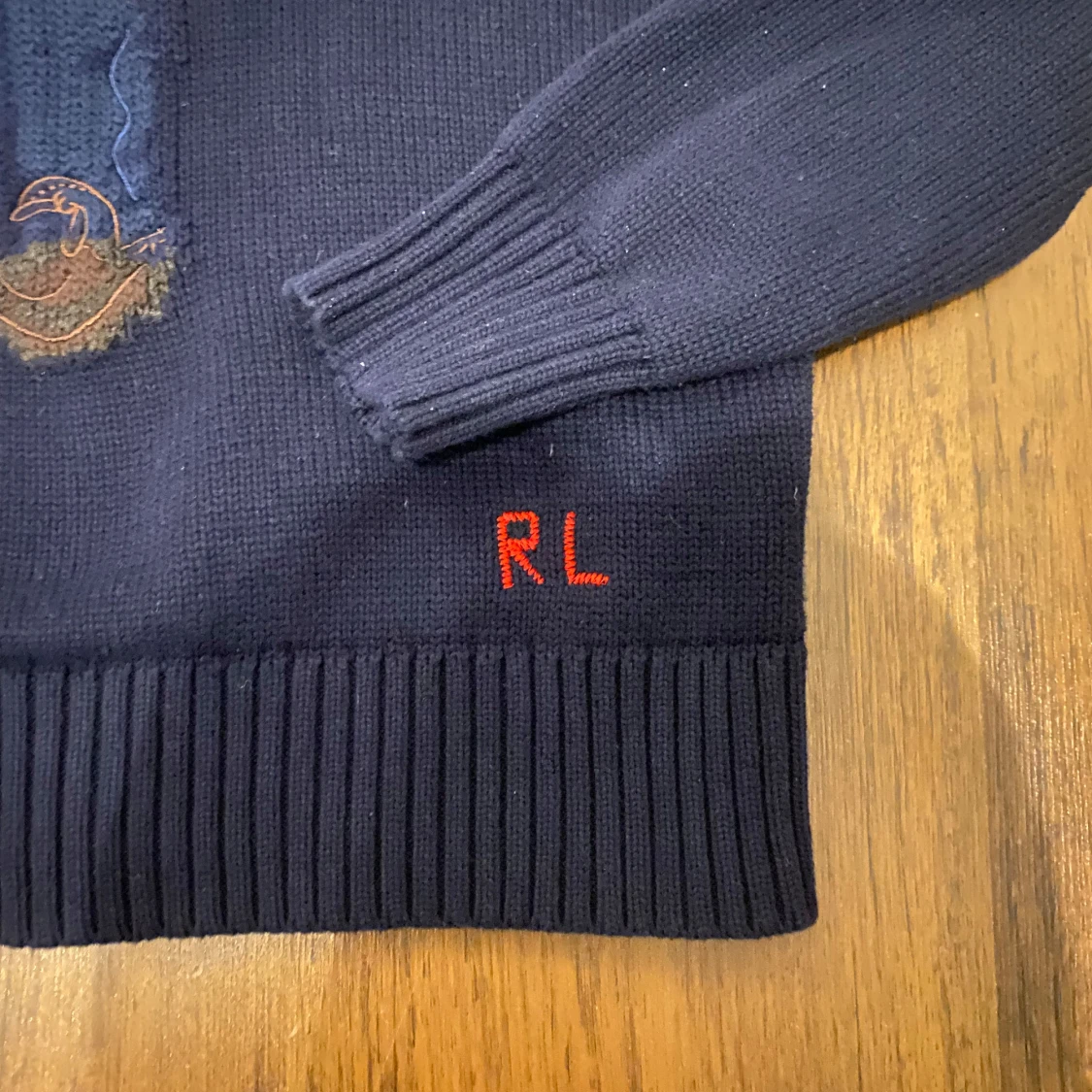 Mörkblå Polo Ralph lauren bear stickad tröja  - 2