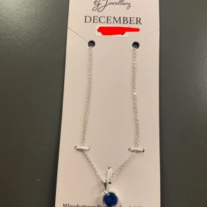 Halsband med blå sten för december - Elegant halsband med en gnistrande blå sten, perfekt för december. Kedjan är i silverfärg och stenen är infattad i en rund ram. Ett stilrent smycke som passar utmärkt som födelsedagspresent eller för att fira månadsstenen.
