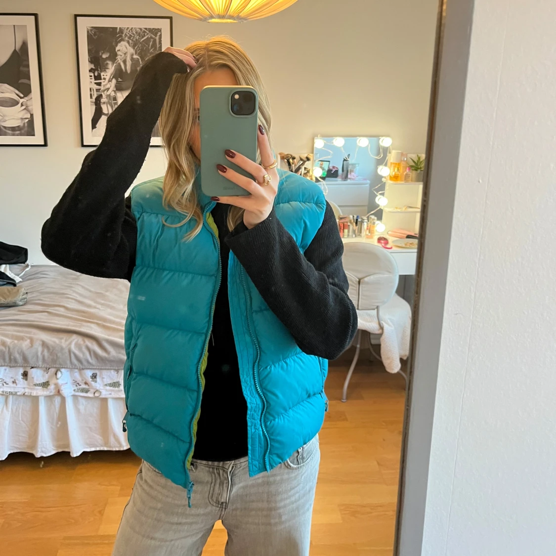 Turkos dunväst med dragkedja - 90