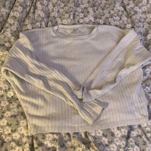 Vit ribbad tröja från H&M - Säljer en superfin vit ribbad tröja från H&M. Den är perfekt för både vår och höst med sina långa ärmar och mjuka material. Tröjan har en klassisk stil som passar till det mesta. Perfekt för en casual look eller att mysa i hemma.